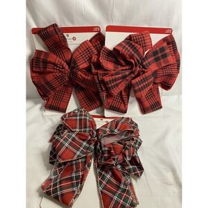 Christmas Plaid Wired Ribbon Bows 11" Buffalo Check Wreath Decor Lot 3‎